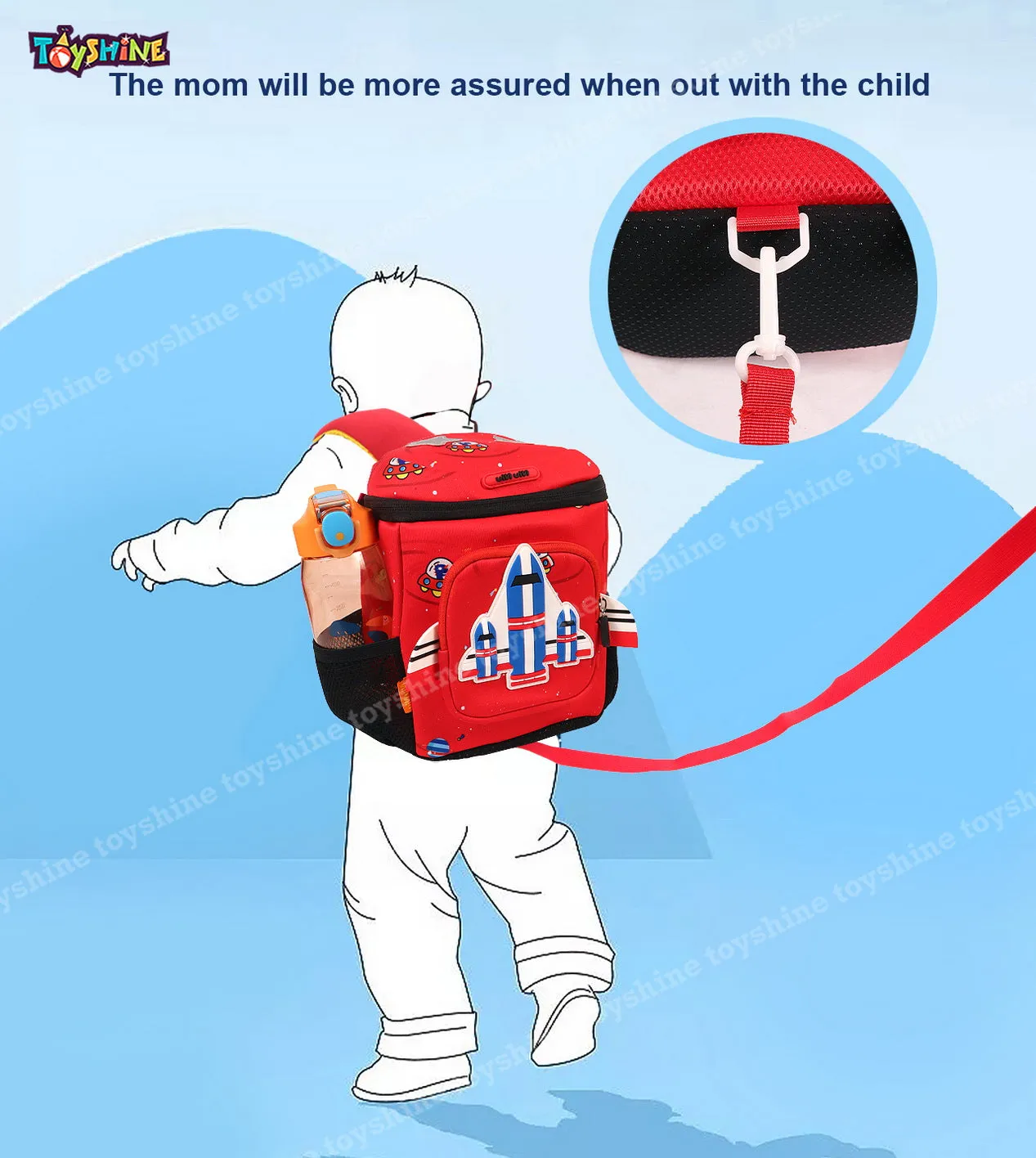 Toyshine 10" Space Shuttle Backpack for Kids Girls Boys Cute Toddler Backpack Preschool Nursery Travel Bag - Red