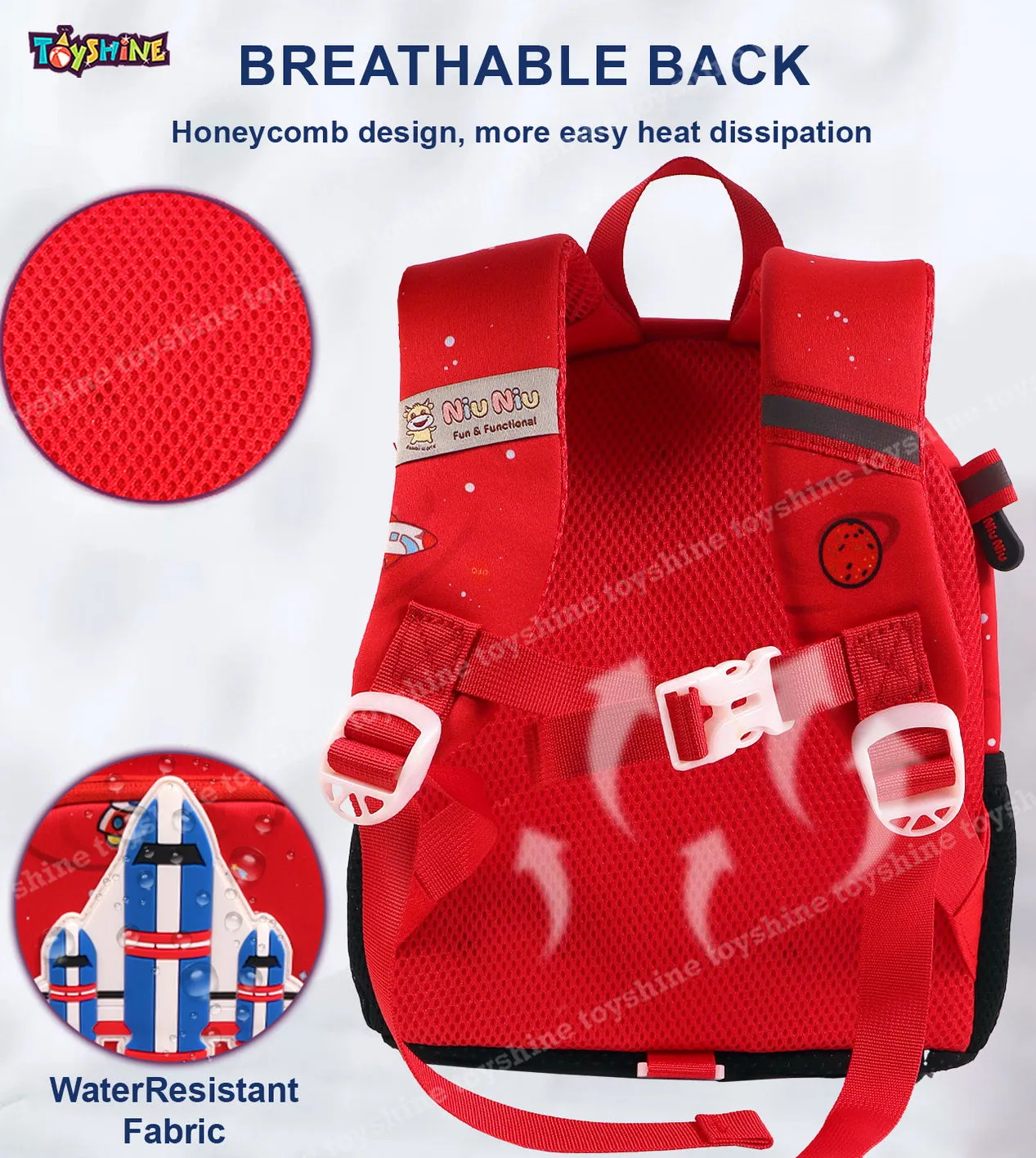 Toyshine 10" Space Shuttle Backpack for Kids Girls Boys Cute Toddler Backpack Preschool Nursery Travel Bag - Red