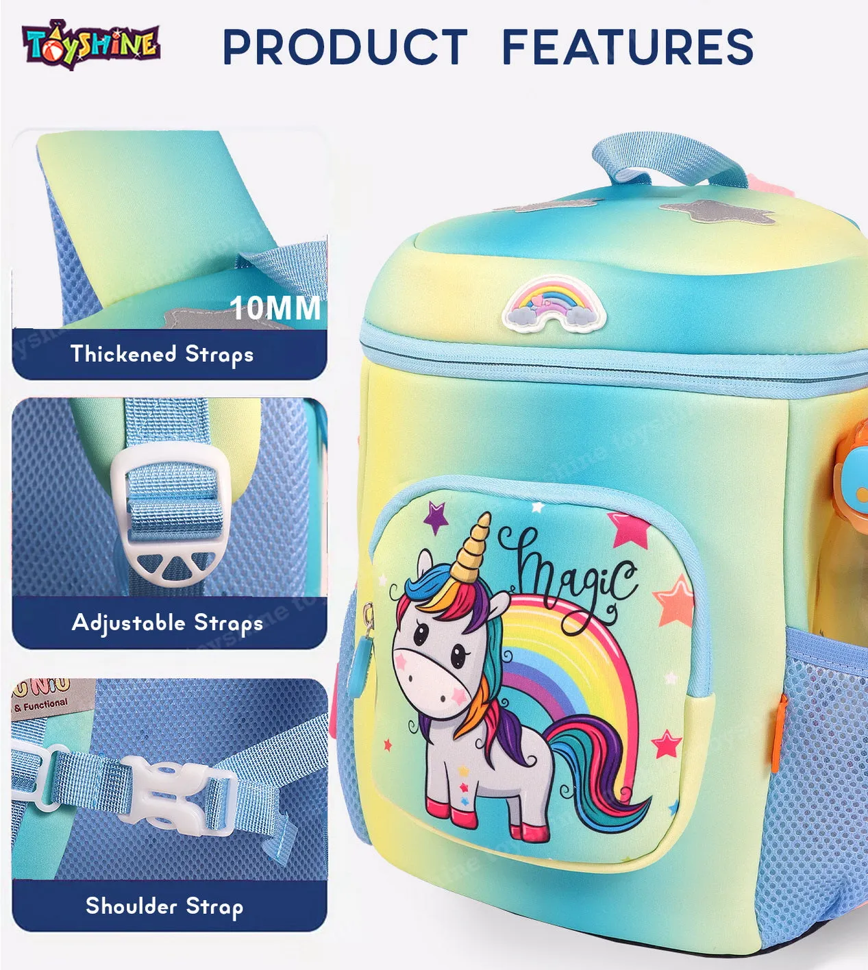 Toyshine 12" Unicorn Backpack for Kids Girls Boys Cute Toddler Backpack Preschool Nursery Travel Bag - BlueMulti