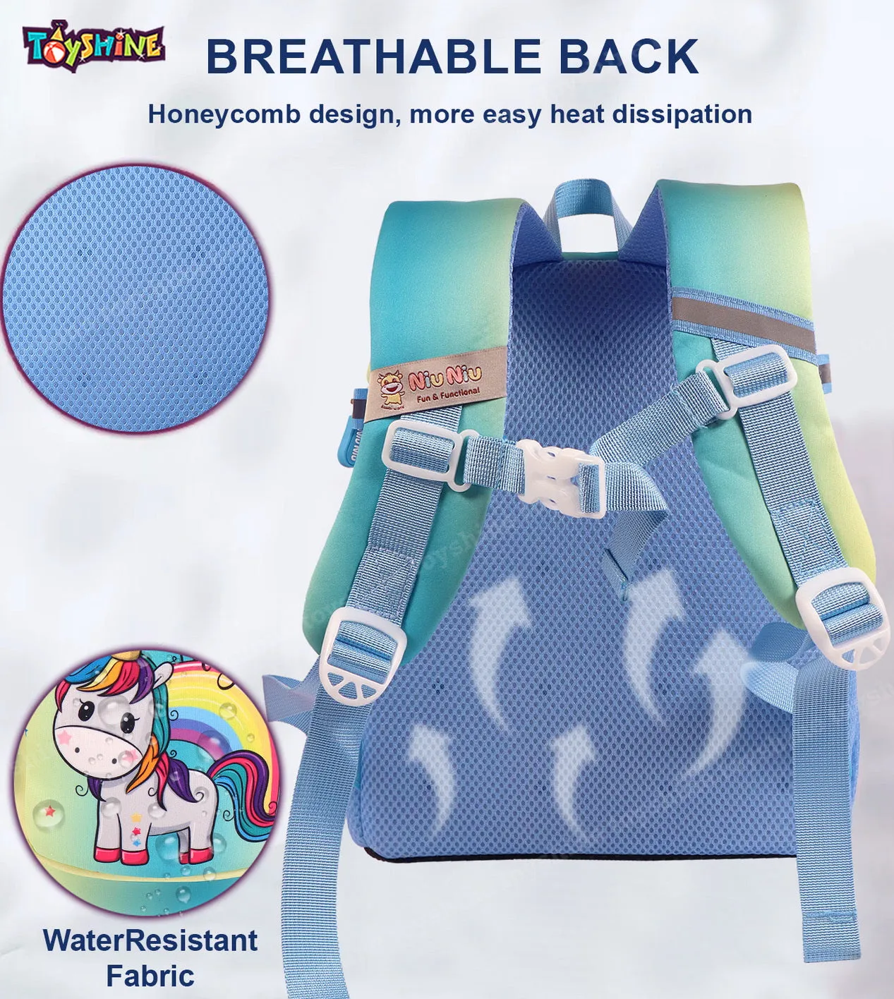 Toyshine 12" Unicorn Backpack for Kids Girls Boys Cute Toddler Backpack Preschool Nursery Travel Bag - BlueMulti