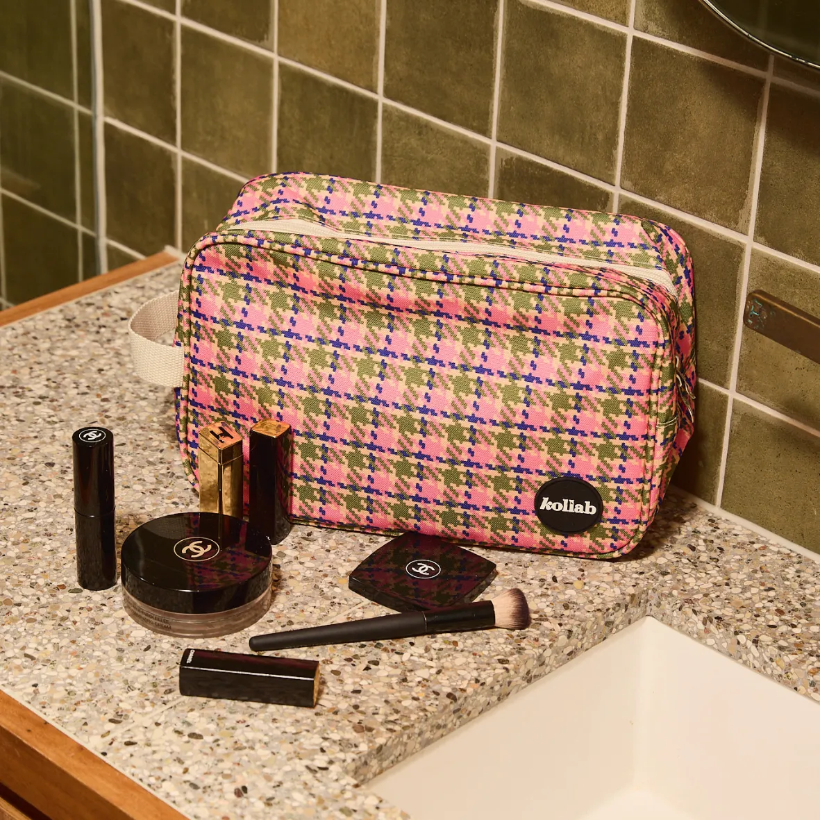 Travel Bag Pink Houndstooth