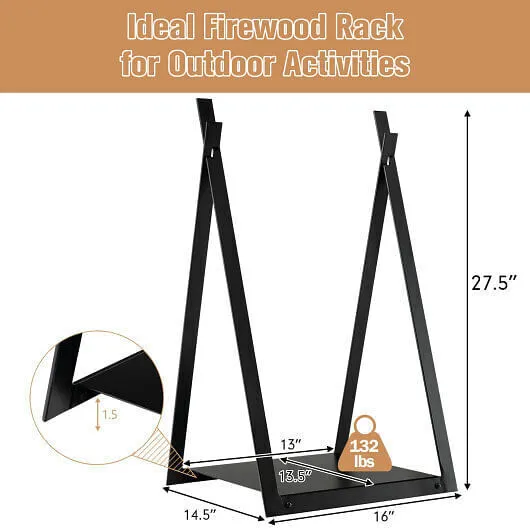 Triangle Firewood Rack with Raised Base for Fireplace Fire Pit-Black - Color: Bl