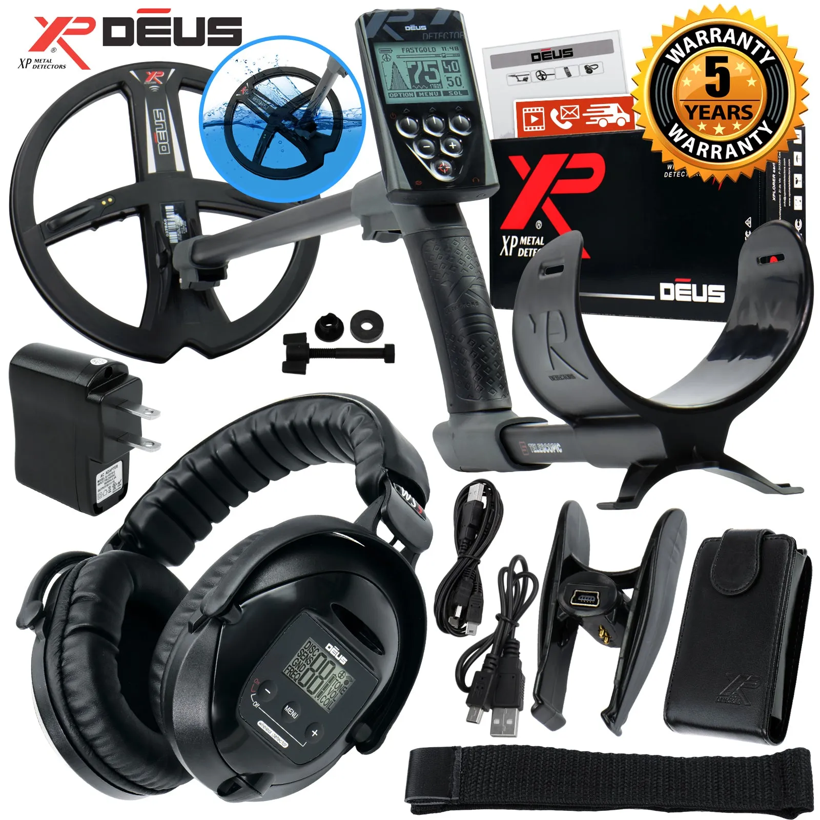 XP Deus Metal Detector with Full Sized Headphones, Remote and 9” X35 Search Coil