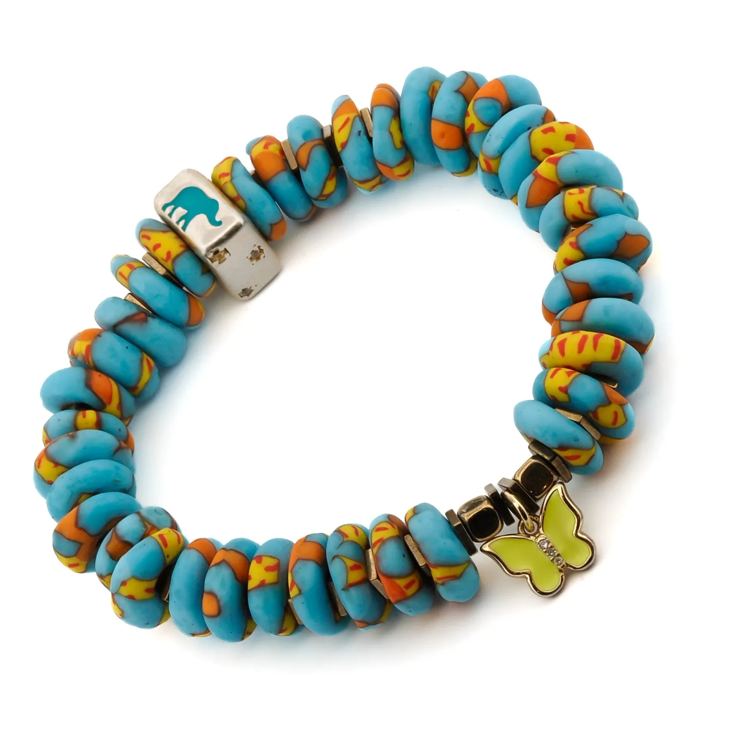 Yellow Butterfly & Protection Symbol Bead Colorful Summer Beaded Bracelet