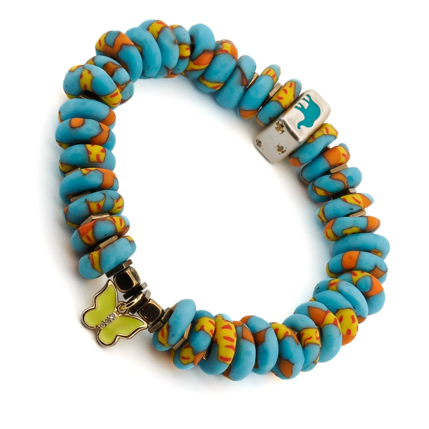 Yellow Butterfly & Protection Symbol Bead Colorful Summer Beaded Bracelet